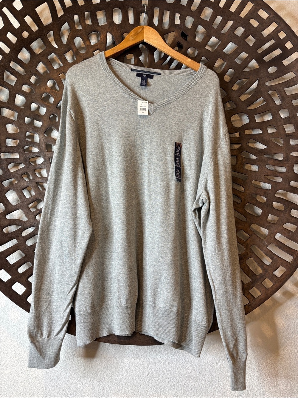 🩶GAP Men’s Lightweight V-Neck Sweater XXL NWT Light Gray Long Sleeve Classic 🩶